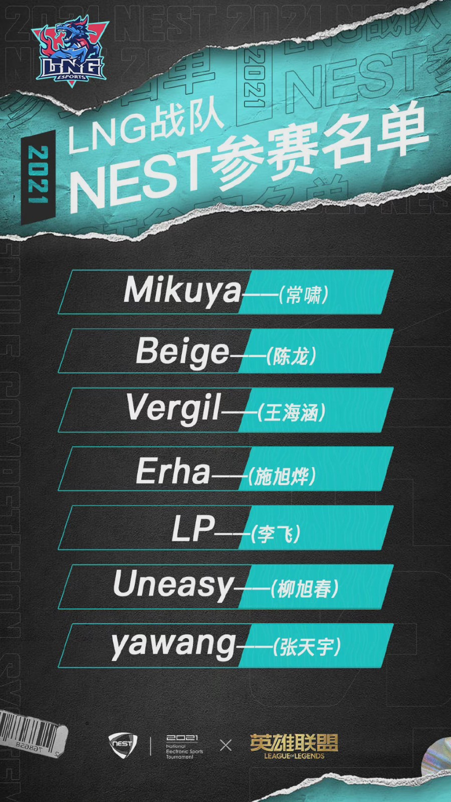 NEST15支战队名单：SN、WE全主力出战