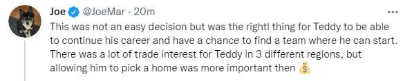 T1老板更推：三个赛区的队伍对Teddy感兴趣