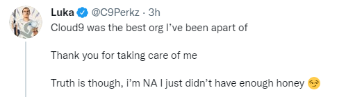 C9官推告别Perkz：你一直都是赛场上最亮眼的人
