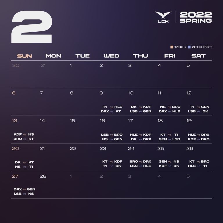 2022LCK春季赛赛程确定：揭幕战DRX vs LSB