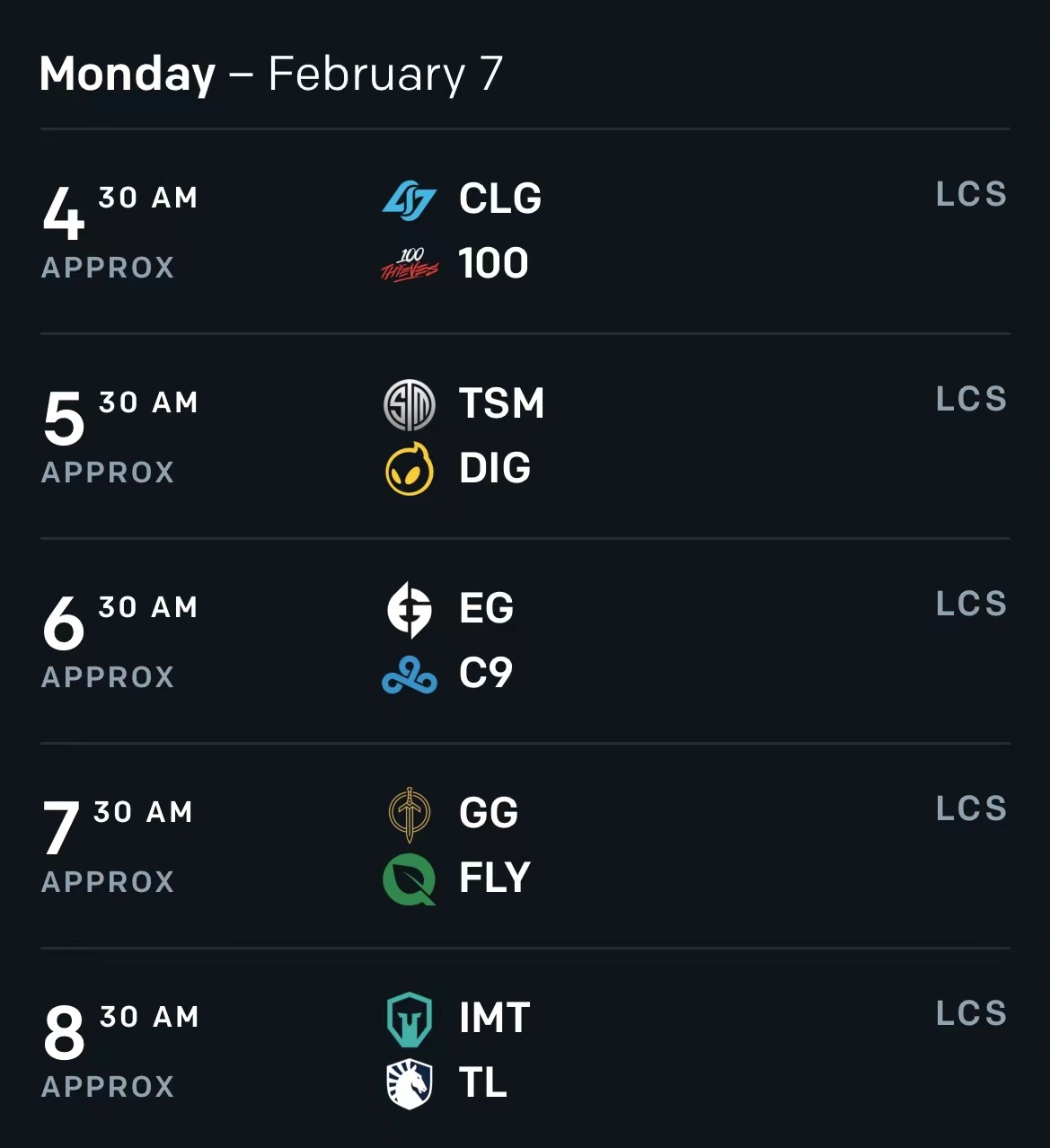 LCS春季赛赛程公布 将于2月6日开赛 揭幕战TSM vs EG