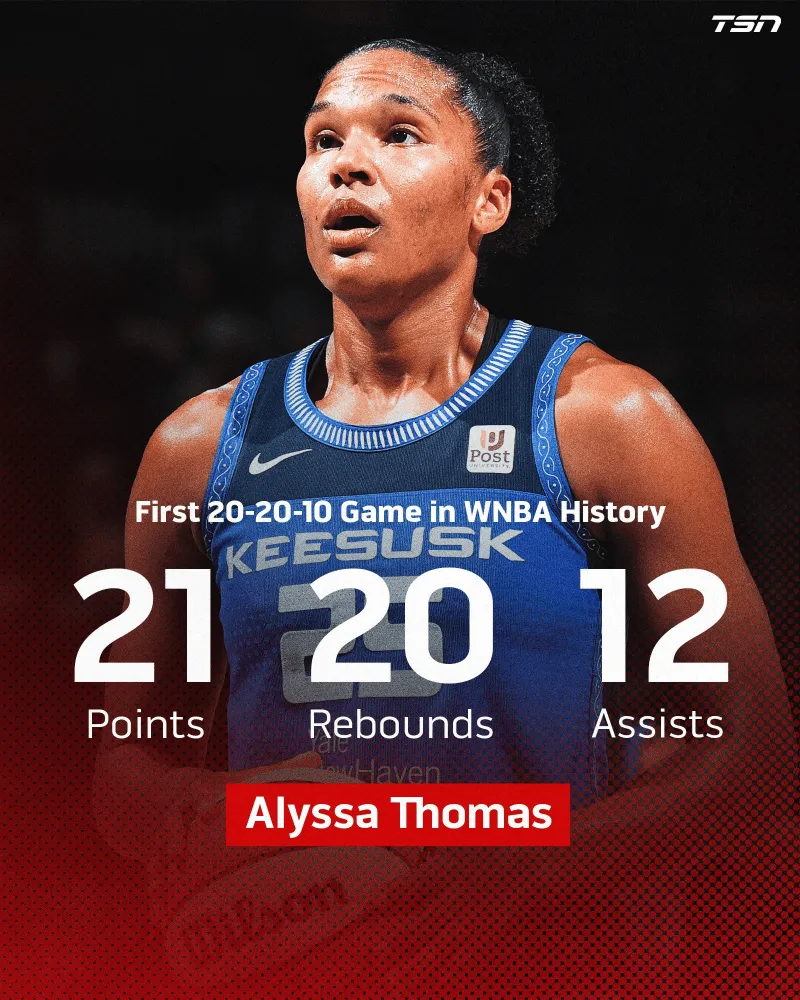 历史首人！WNBA球员托马斯砍下21分20板12助0失误的超级三双